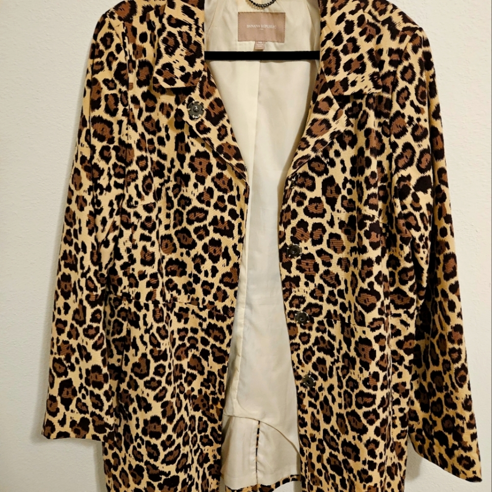 NEW BANANA REPUBLIC LEOPARD LONG LINED SZ XL TAILORED JACKET COAT!
